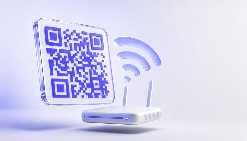 WLAN-QR-Code mit SSID und Netzwerkschlüssel — Gäste scannen und sind ohne Passwort-Eingabe verbunden